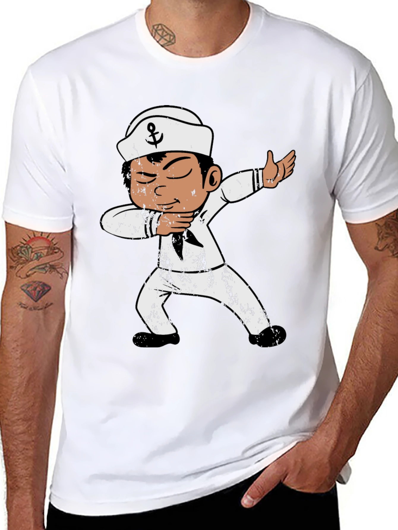 Dabbing Sailor Graphic Tee - Black Cotton T-Shirt