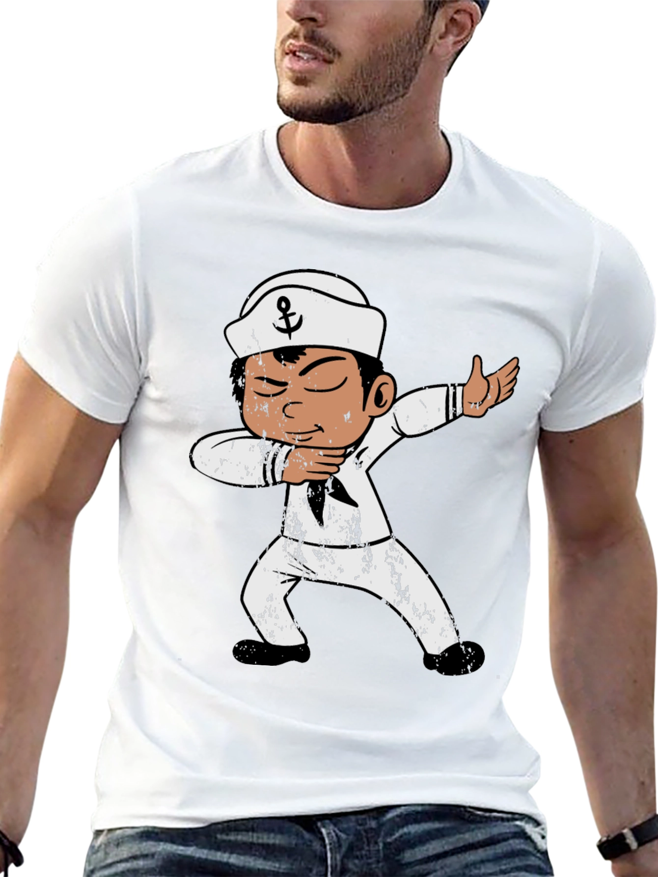 Dabbing Sailor Graphic Tee - Black Cotton T-Shirt