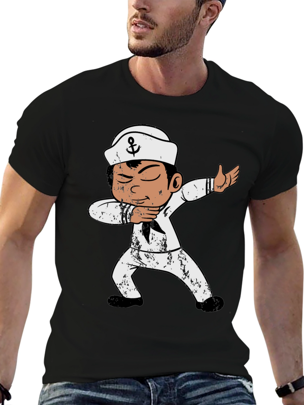 Dabbing Sailor Graphic Tee - Black Cotton T-Shirt