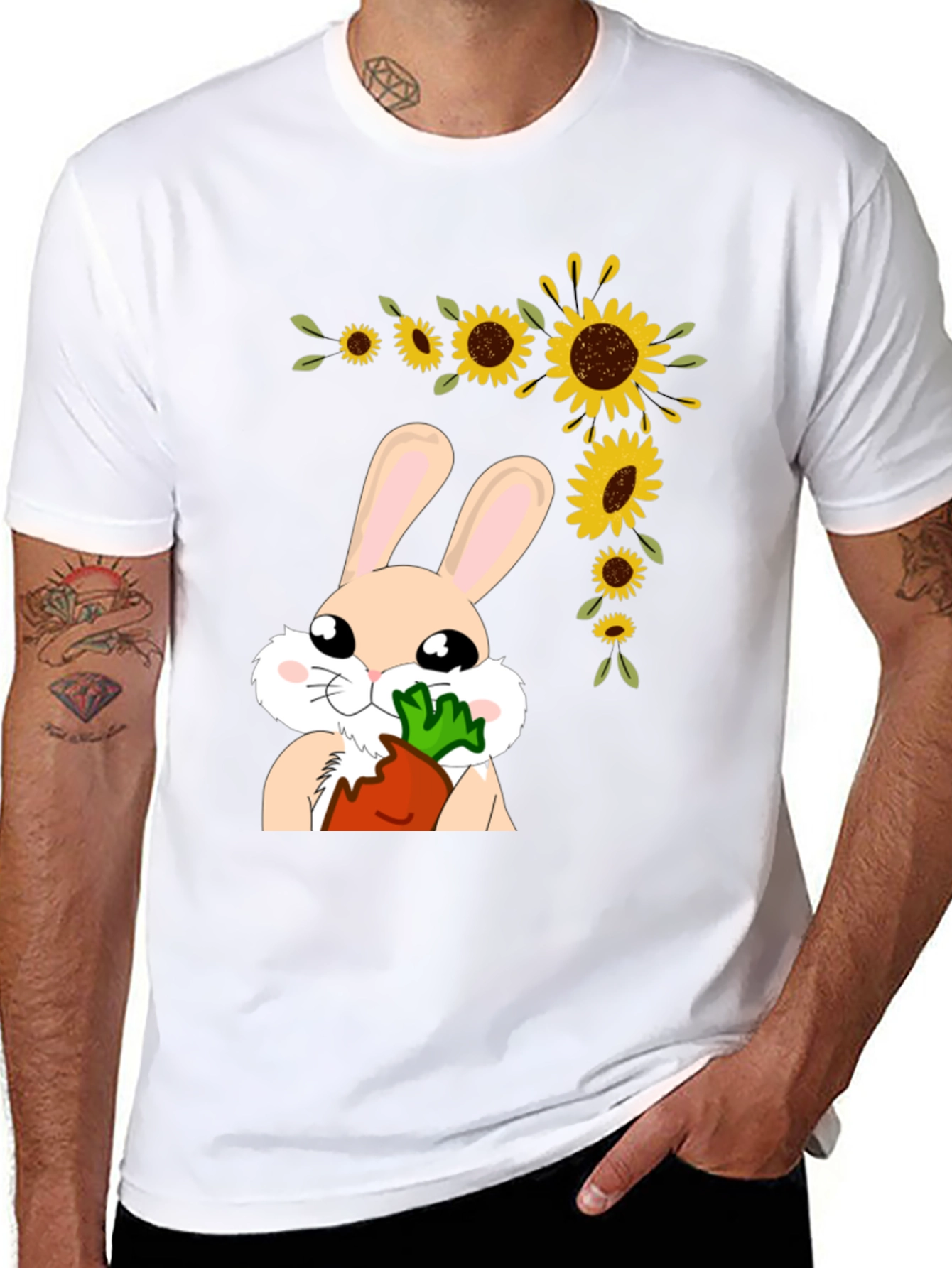 Bunny Sunflower Graphic Tee - Adorable Easter Shirt