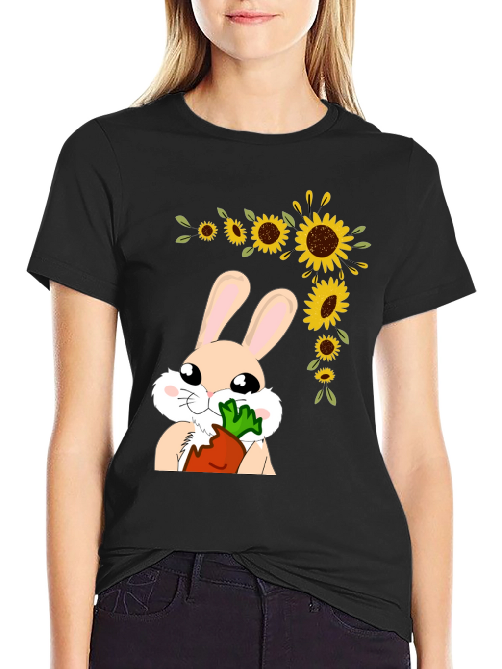 Bunny Sunflower Graphic Tee - Adorable Easter Shirt