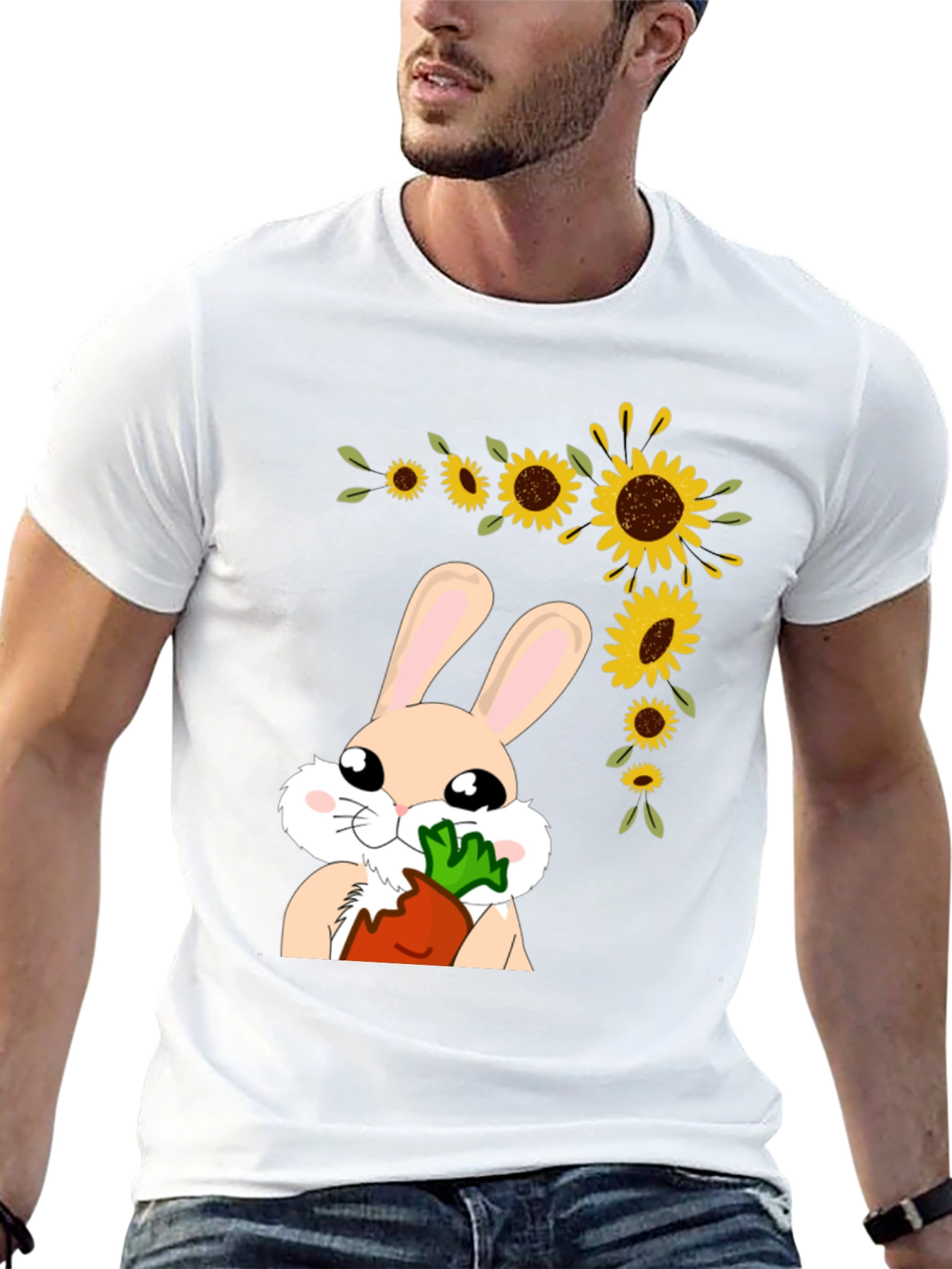 Bunny Sunflower Graphic Tee - Adorable Easter Shirt