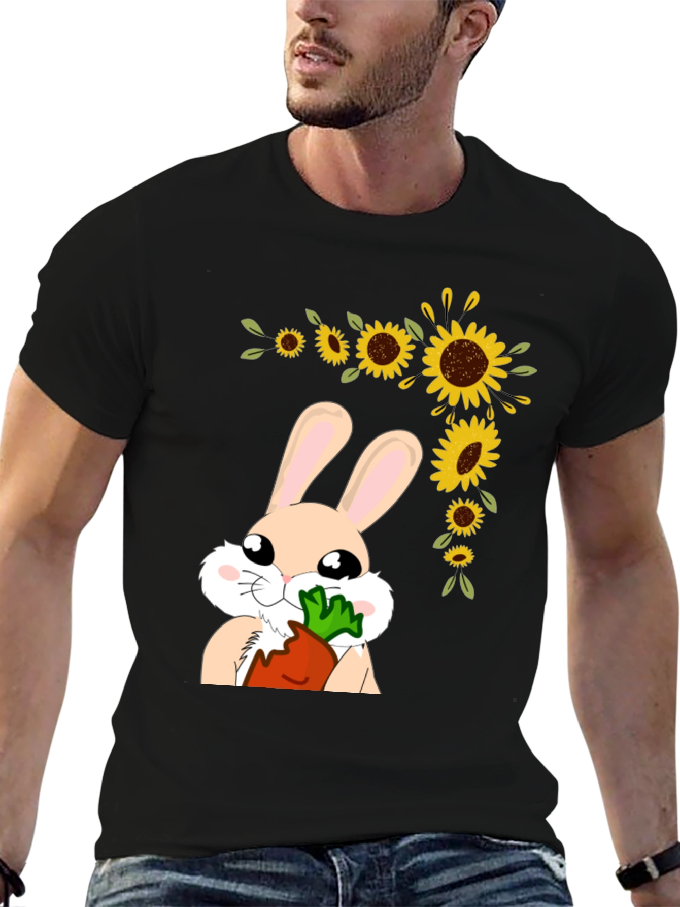 Bunny Sunflower Graphic Tee - Adorable Easter Shirt