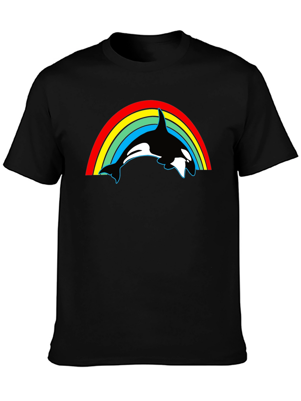 Orca Rainbow Graphic Tee - Black Cotton T-Shirt