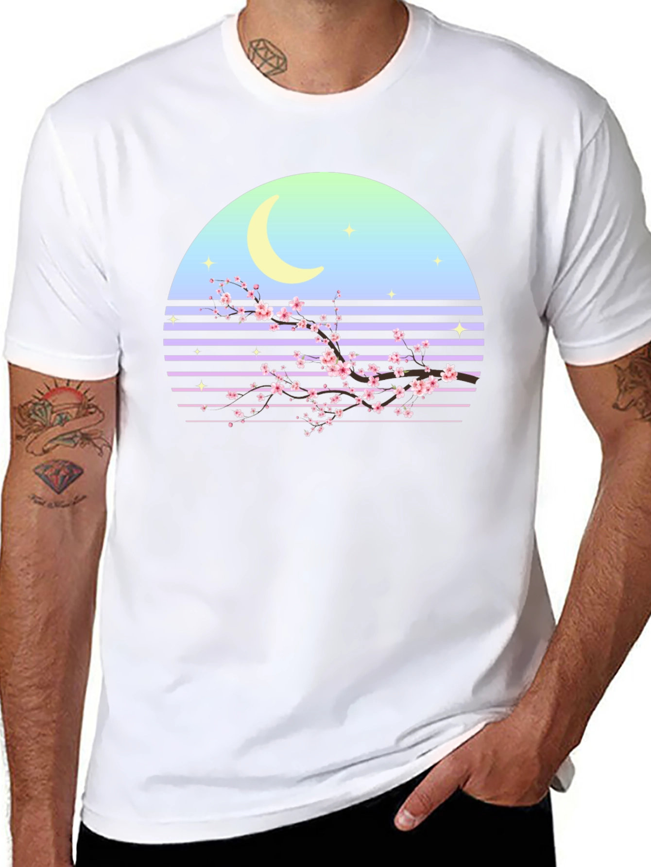 Retro Moon Cherry Blossom Graphic Tee