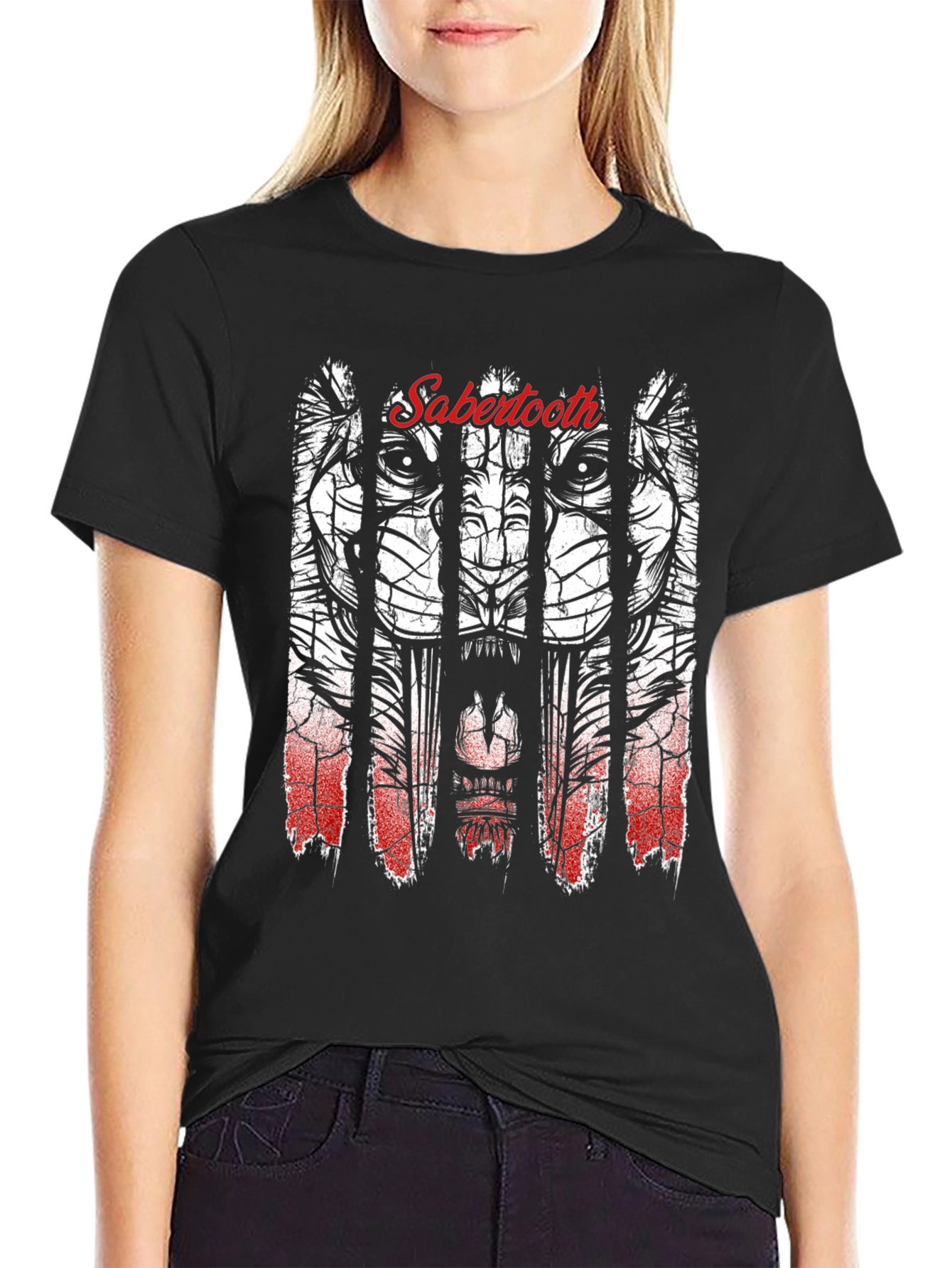 Sabertooth Tiger Graphic Black T-Shirt