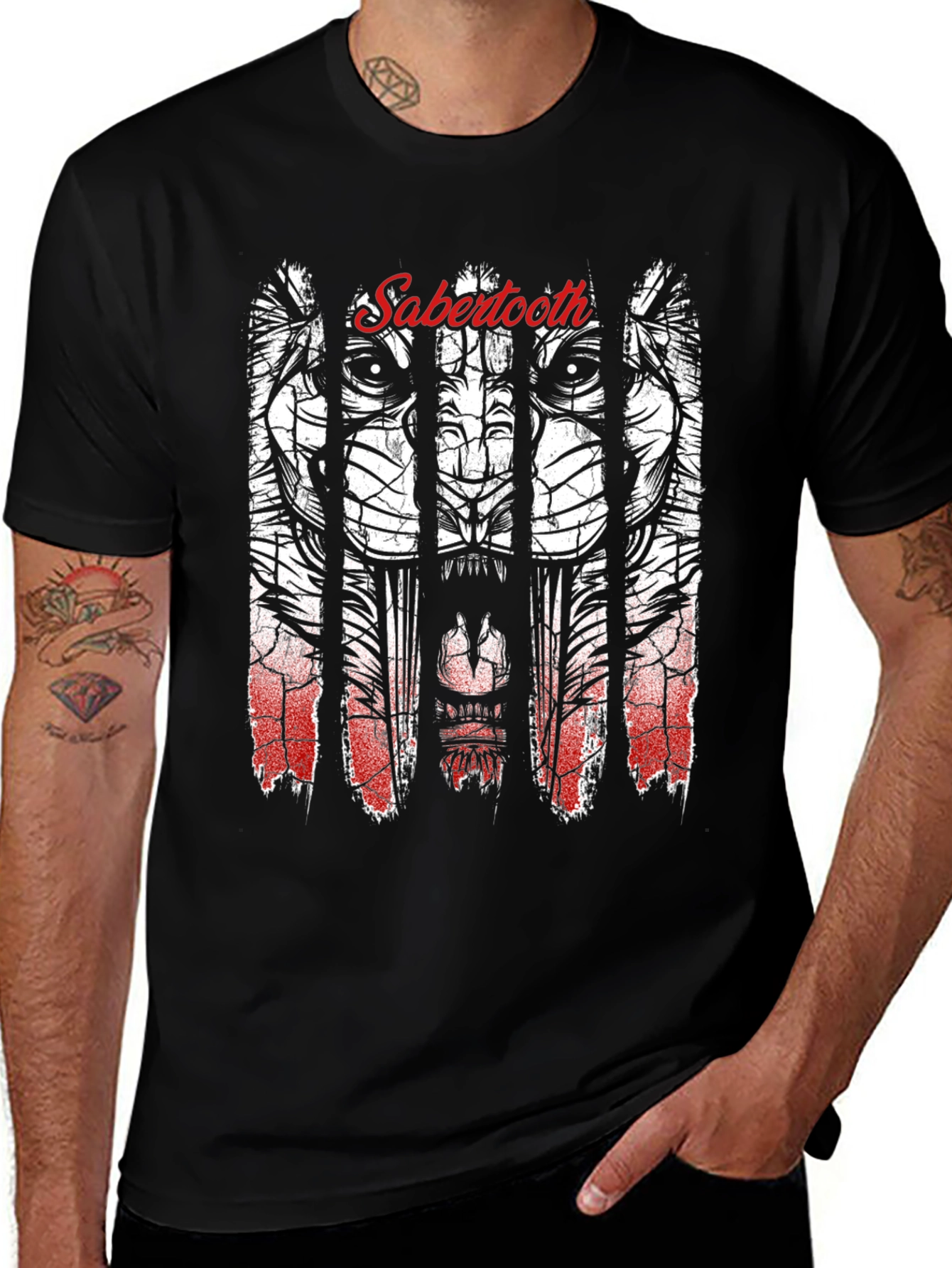 Sabertooth Tiger Graphic Black T-Shirt