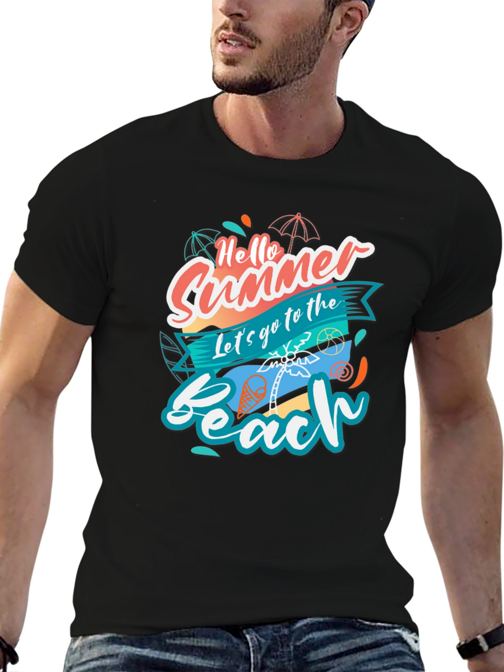 Hello Summer Beach T-Shirt - Black