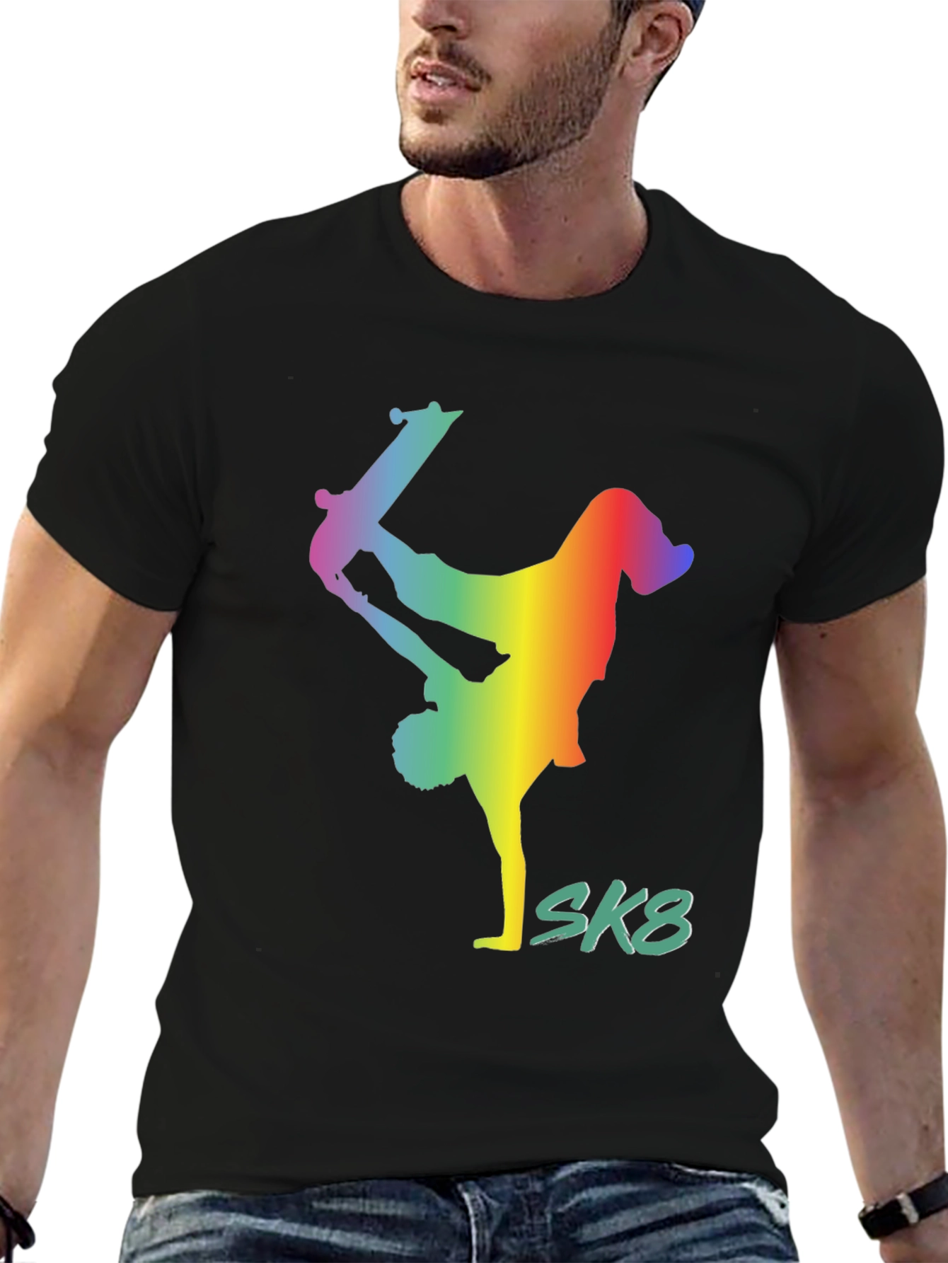 Rainbow Skateboarder Graphic Tee - SK8