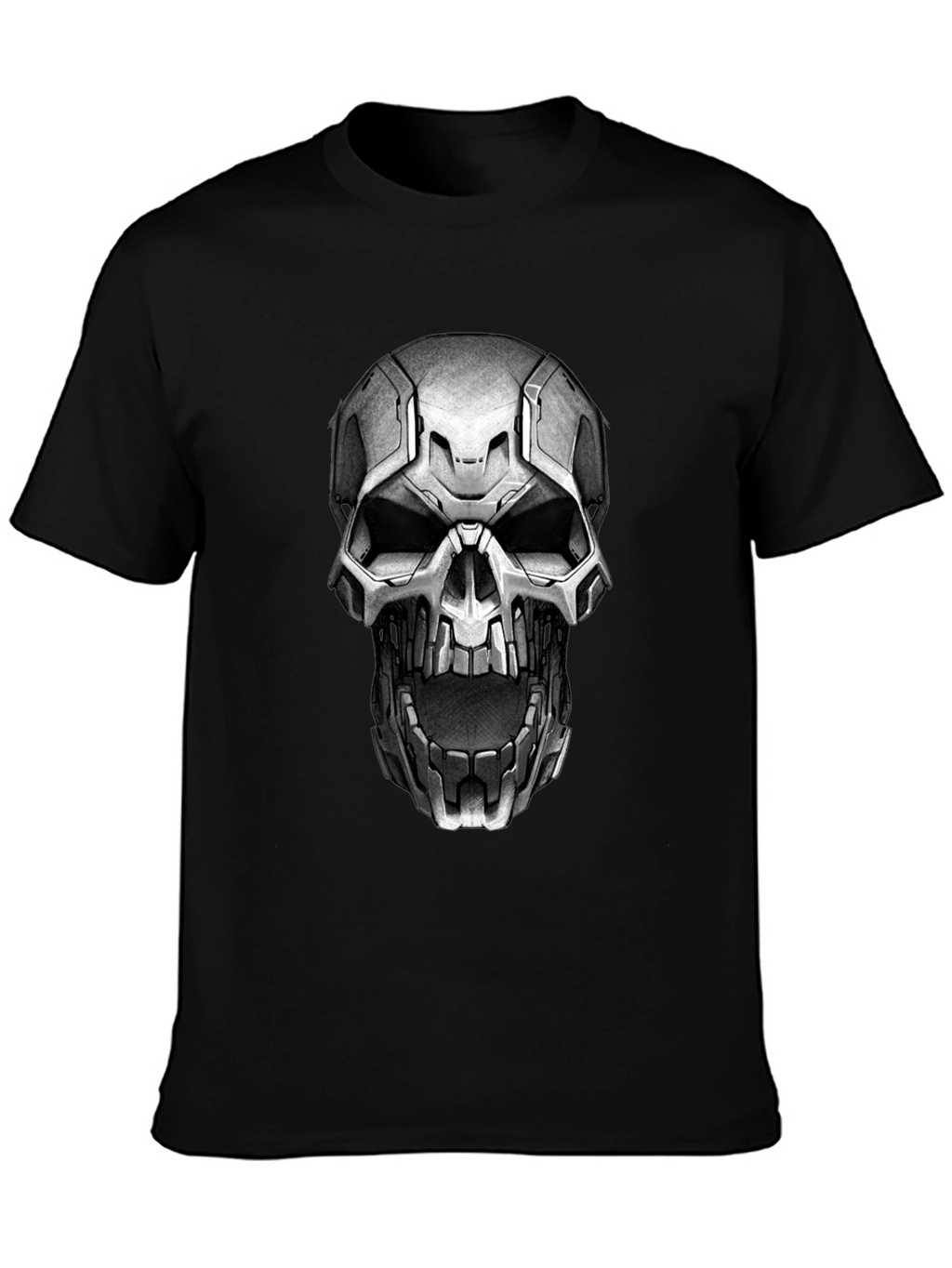 Cyber Skull Graphic Tee - Black Cotton