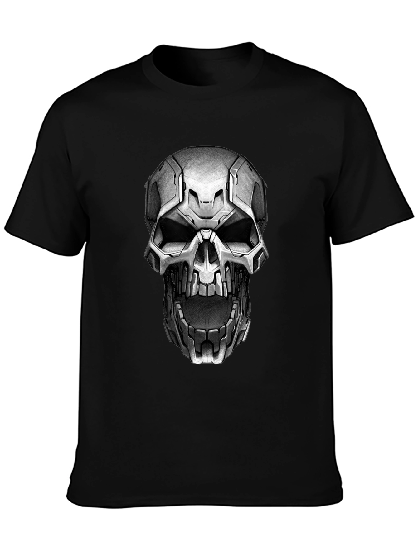 Cyber Skull Graphic Tee - Black Cotton