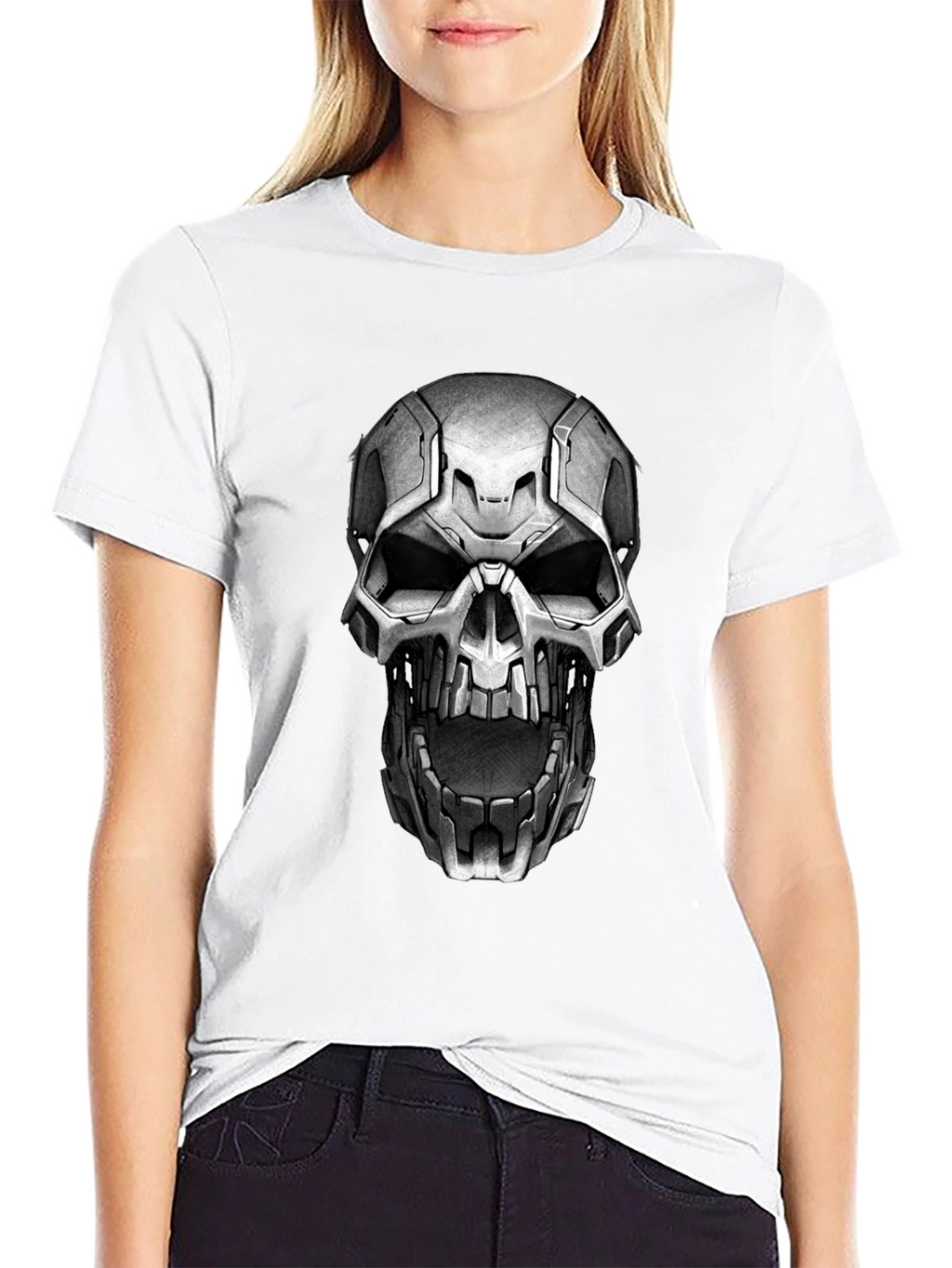 Cyber Skull Graphic Tee - Black Cotton