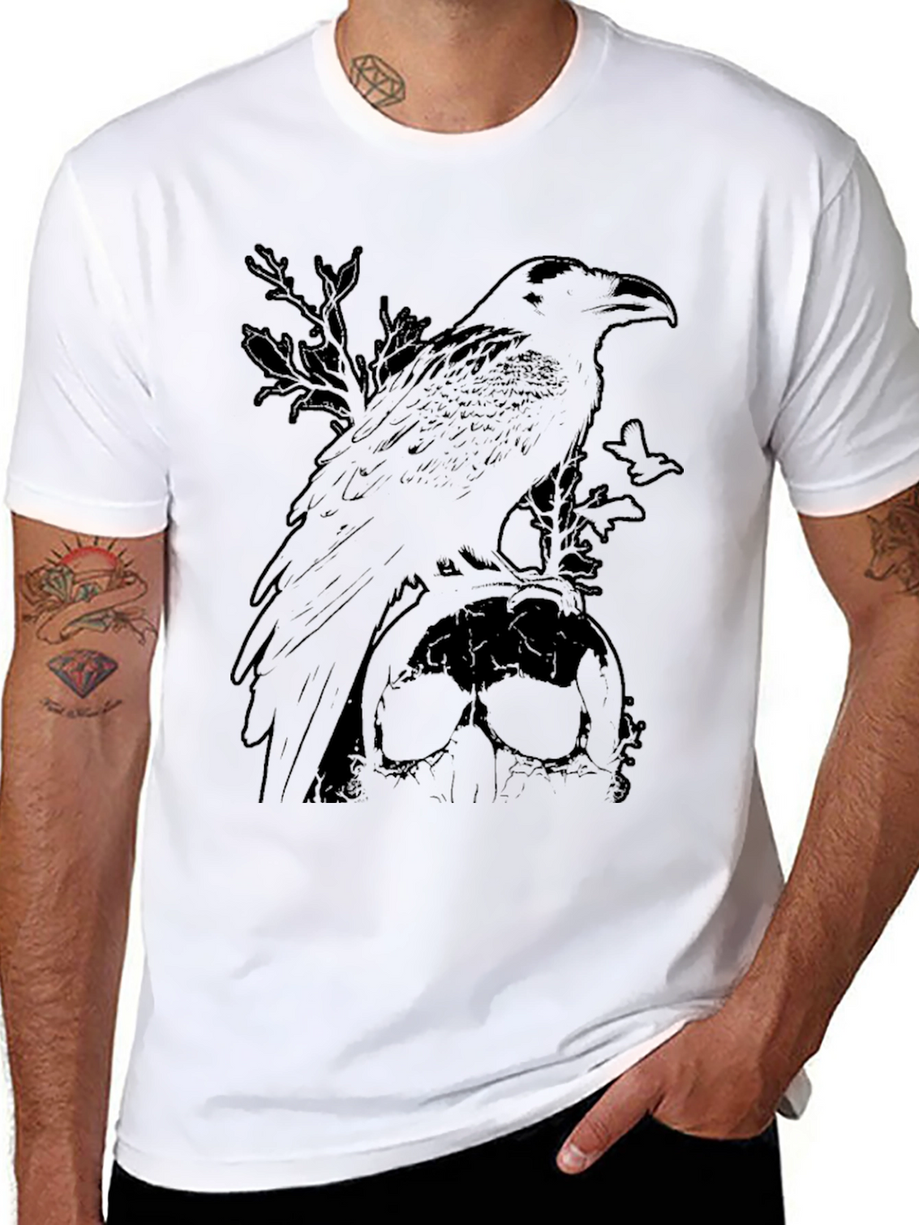 Raven & Skull Graphic Tee - Dark Gothic Style