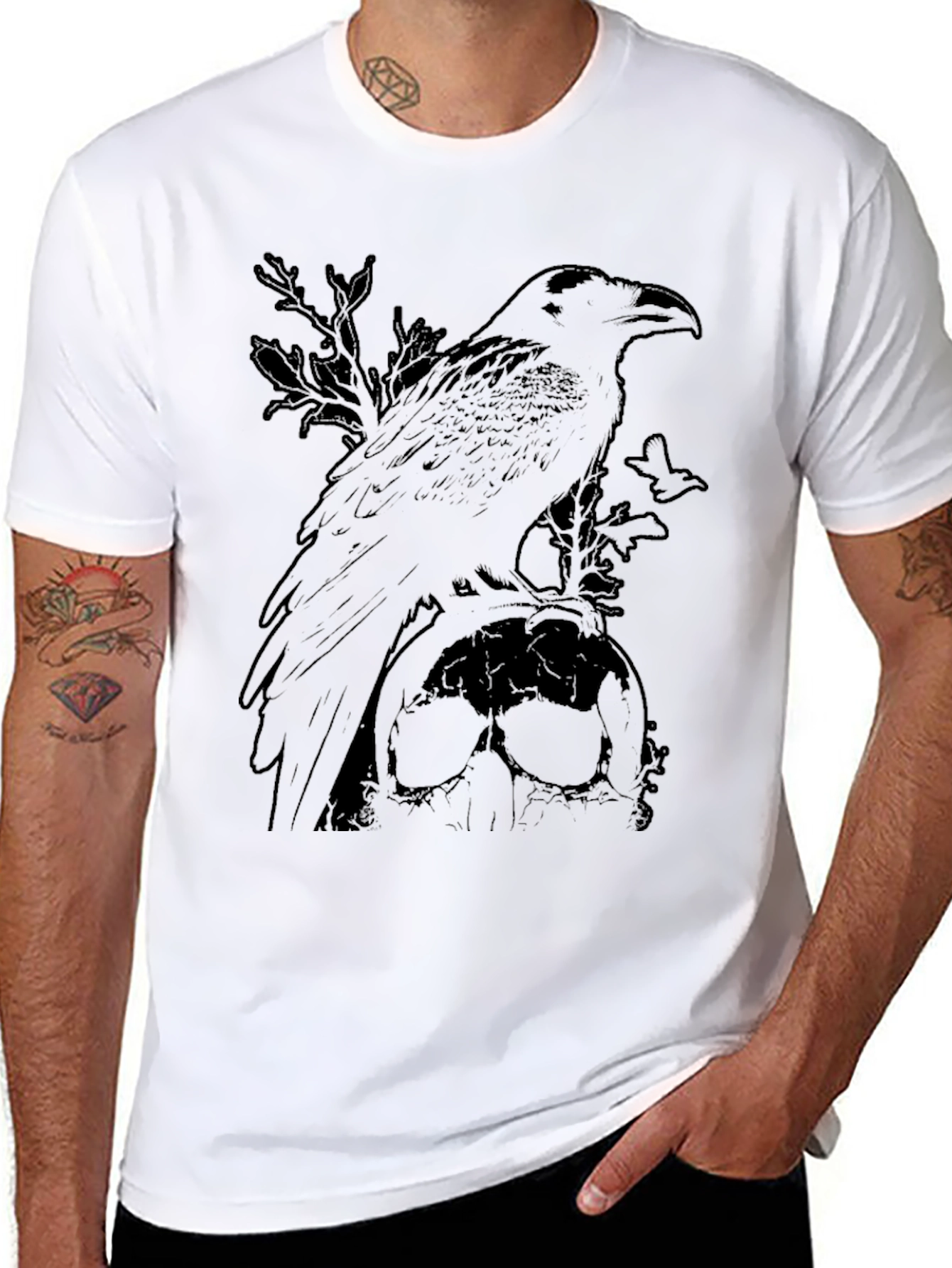Raven & Skull Graphic Tee - Dark Gothic Style