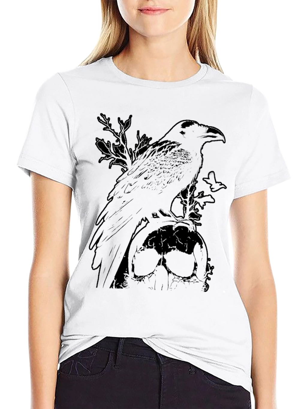 Raven & Skull Graphic Tee - Dark Gothic Style