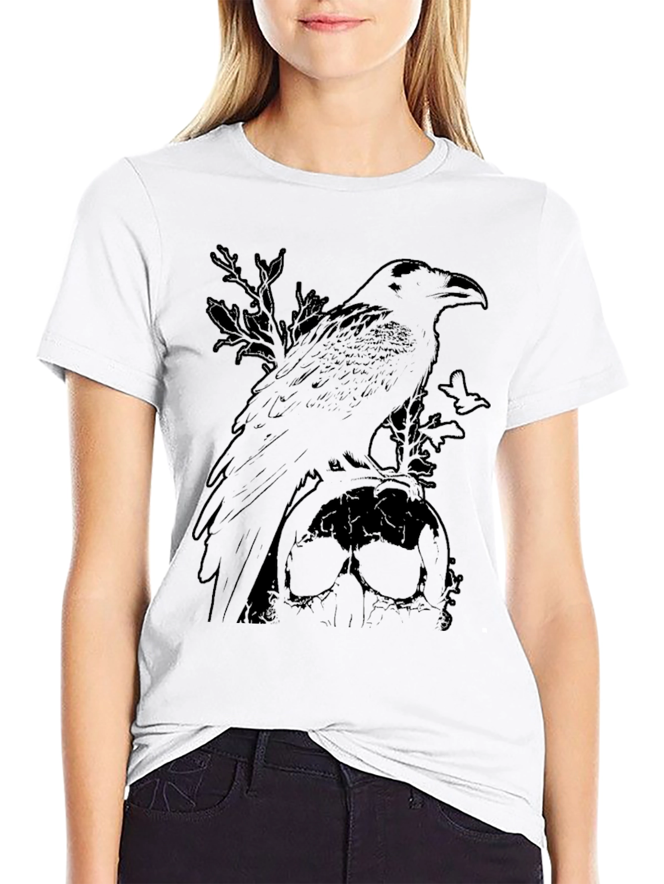 Raven & Skull Graphic Tee - Dark Gothic Style