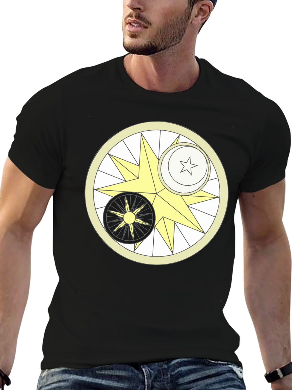 Celestial Harmony T-Shirt - Sun Moon & Star Design