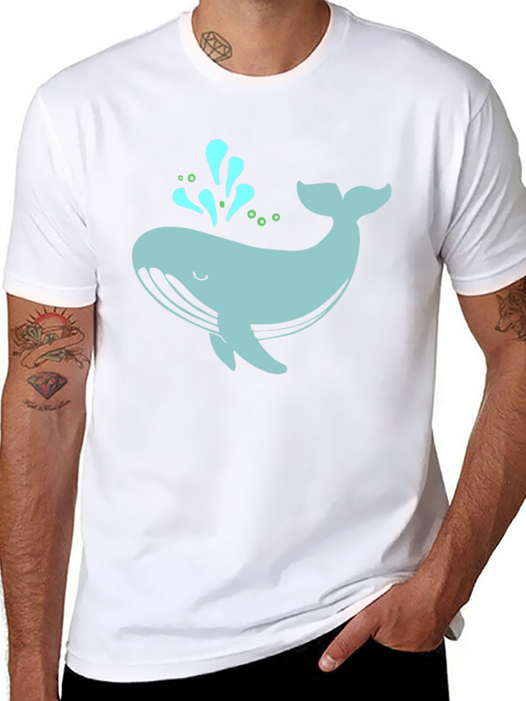 Cute Whale Graphic Tee - Black Cotton T-Shirt