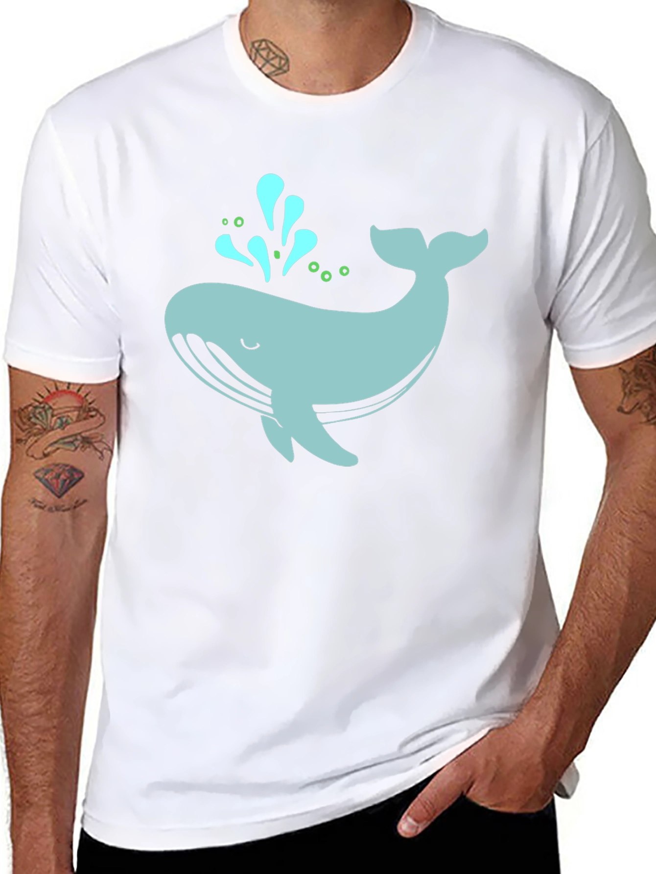 Cute Whale Graphic Tee - Black Cotton T-Shirt