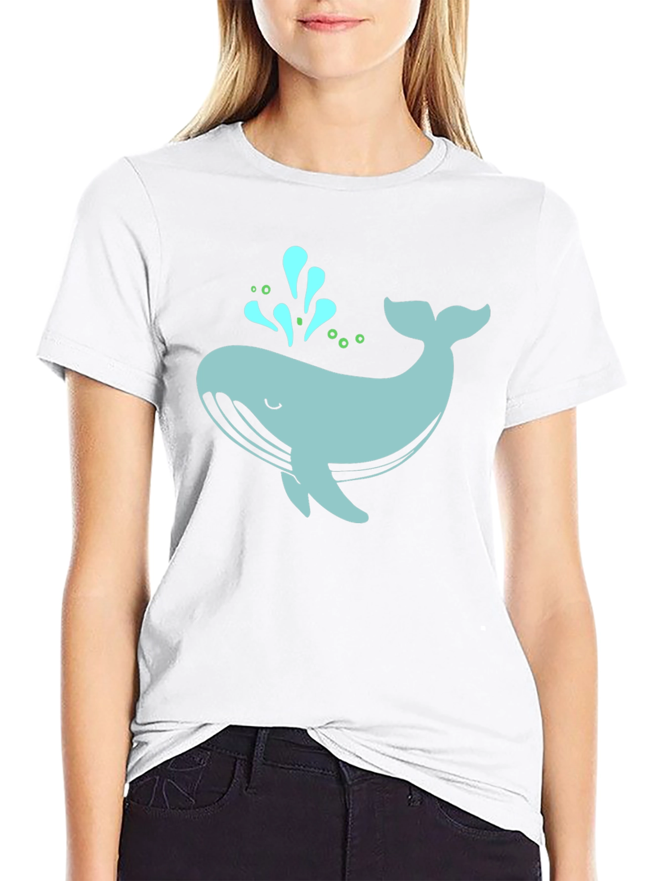 Cute Whale Graphic Tee - Black Cotton T-Shirt