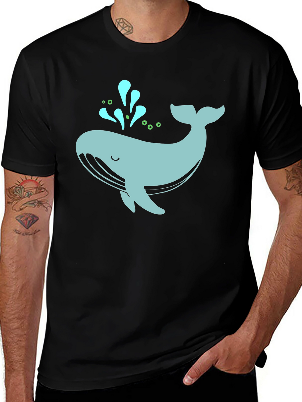 Cute Whale Graphic Tee - Black Cotton T-Shirt