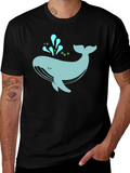 Cute Whale Graphic Tee - Black Cotton T-Shirt