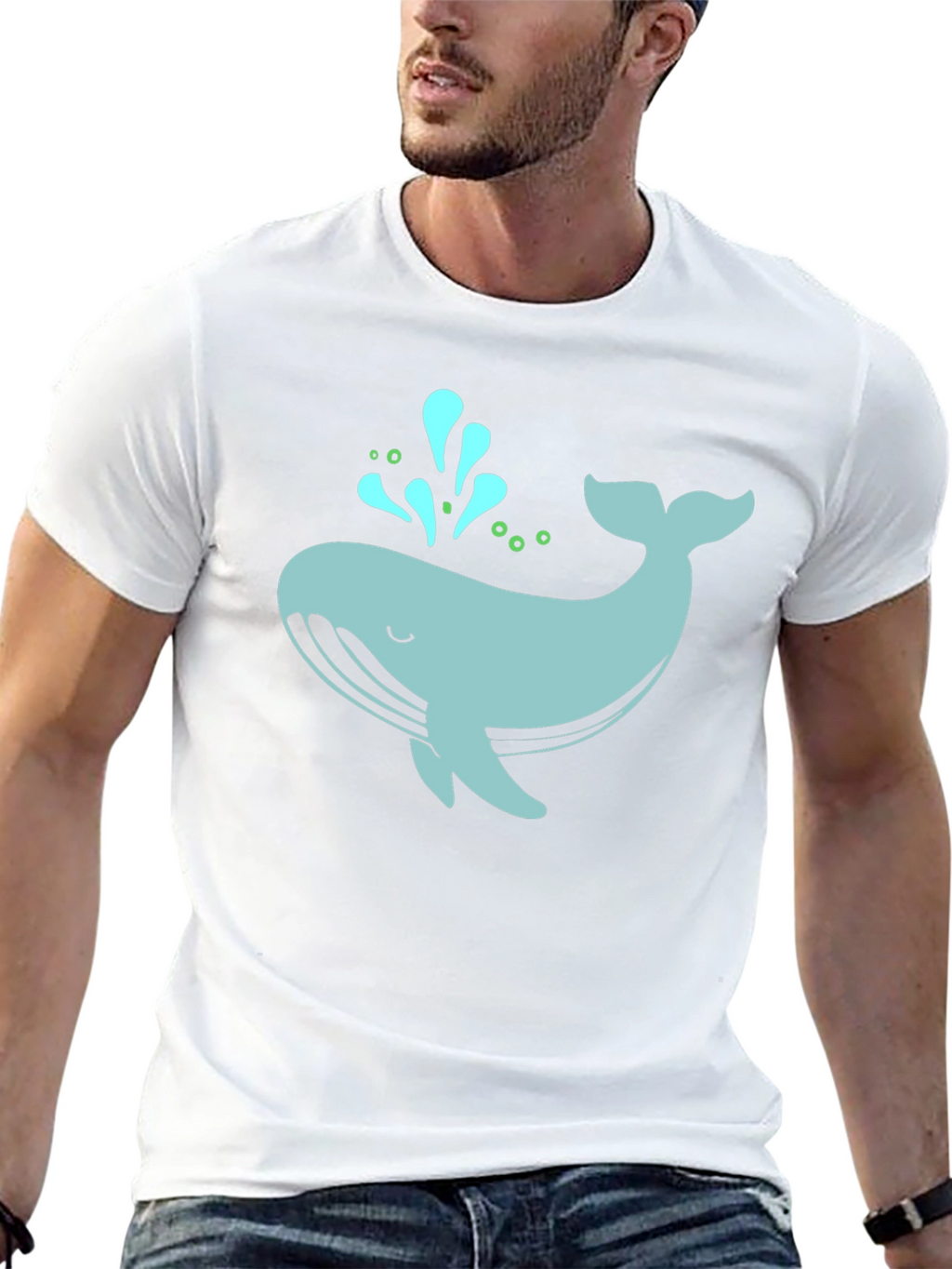 Cute Whale Graphic Tee - Black Cotton T-Shirt
