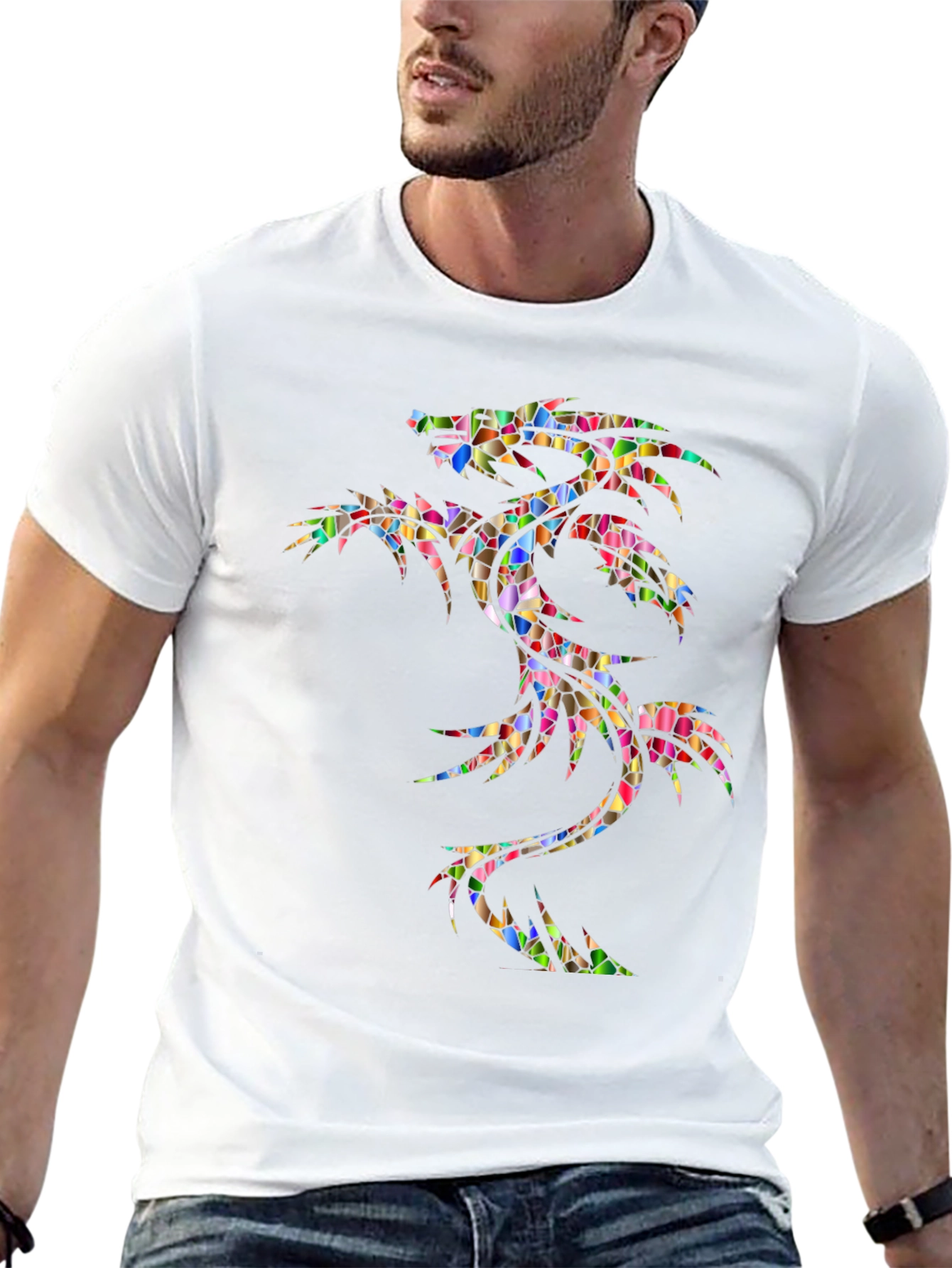 Stained Glass Dragon Graphic Tee - Black