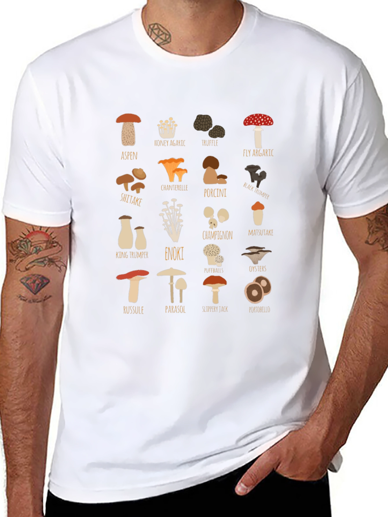 Mushroom Varieties Graphic Print T-Shirt