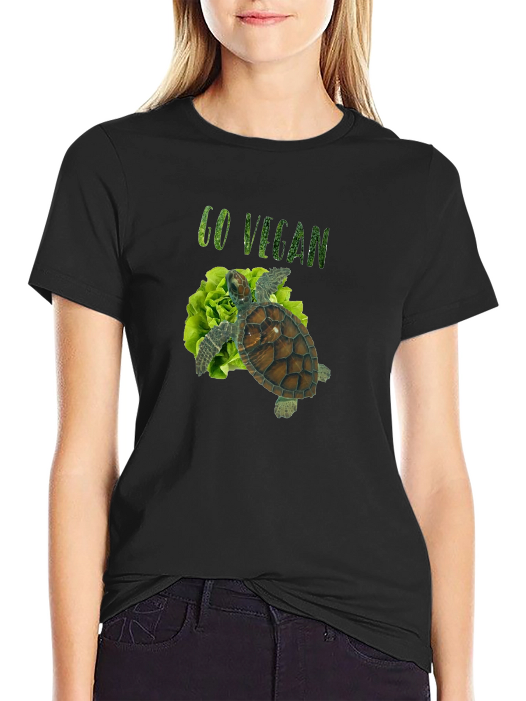 Go Vegan Turtle Tee - Unisex Black T-Shirt
