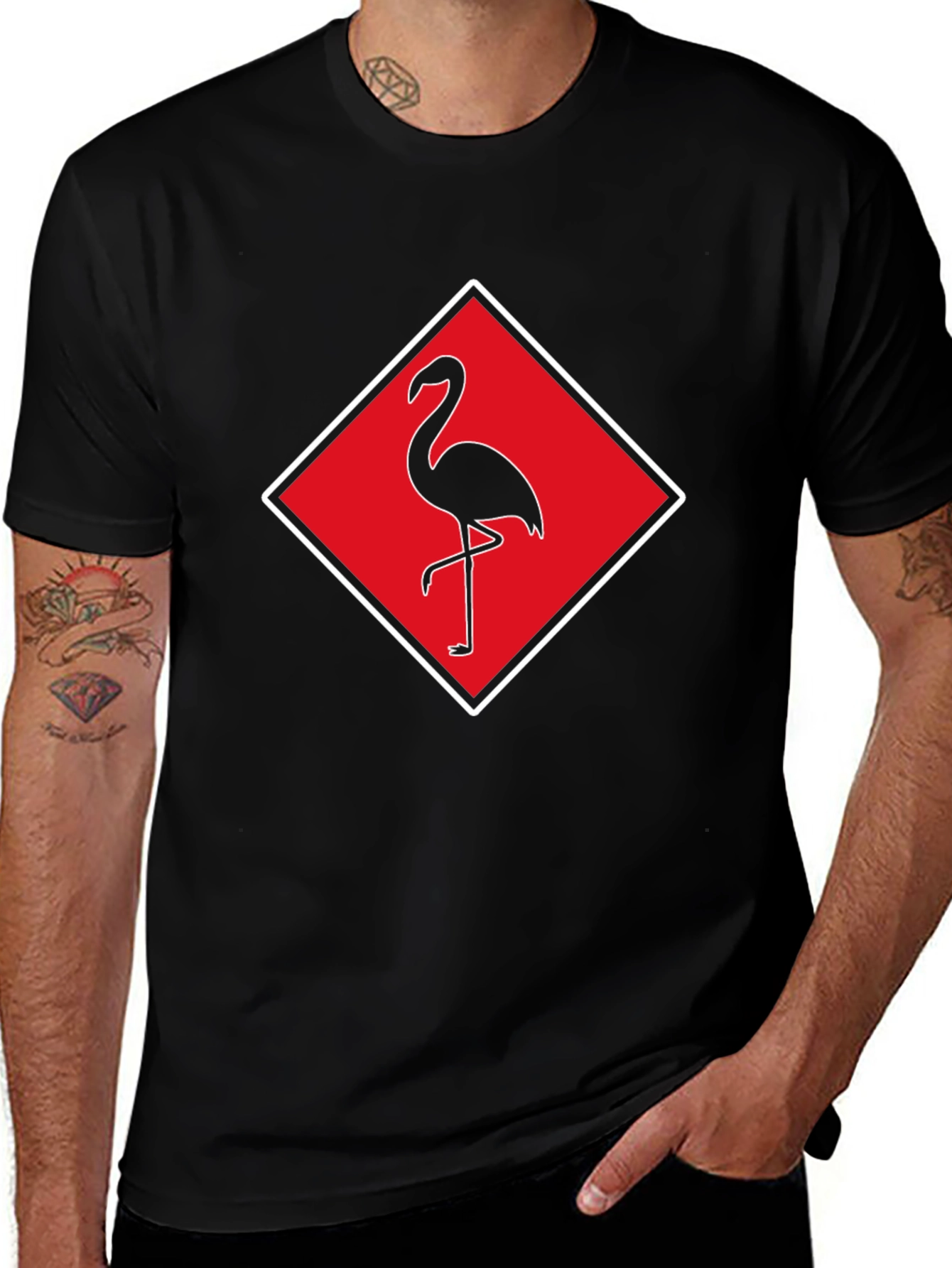 Flamingo Graphic Tee - Stylish Mens Black T-Shirt