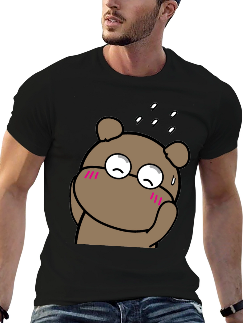 Cute Bear Graphic Black T-Shirt