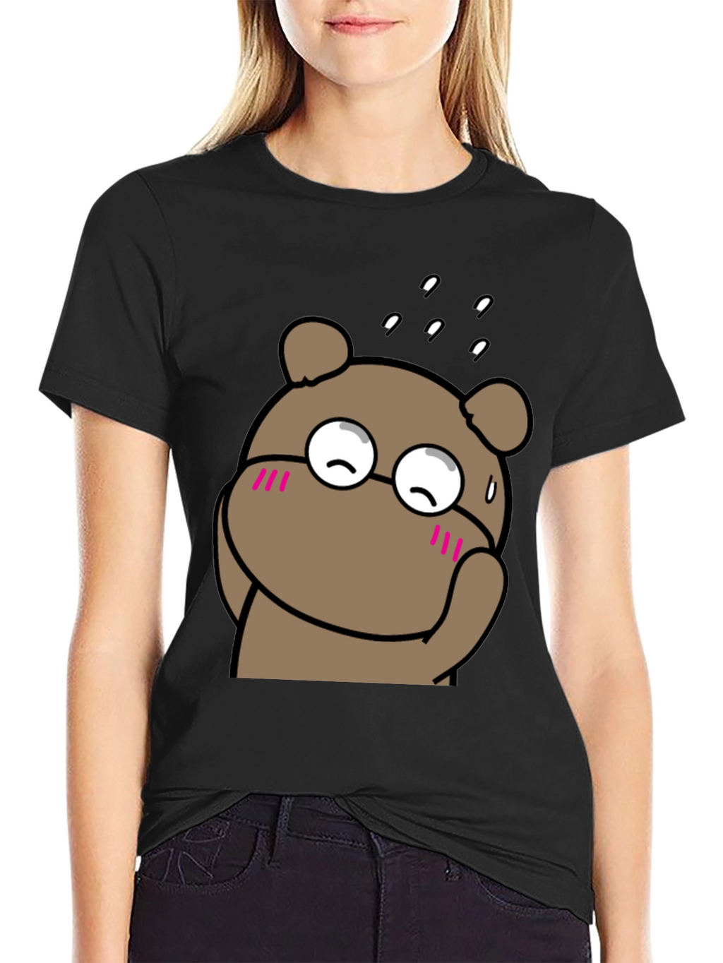Cute Bear Graphic Black T-Shirt