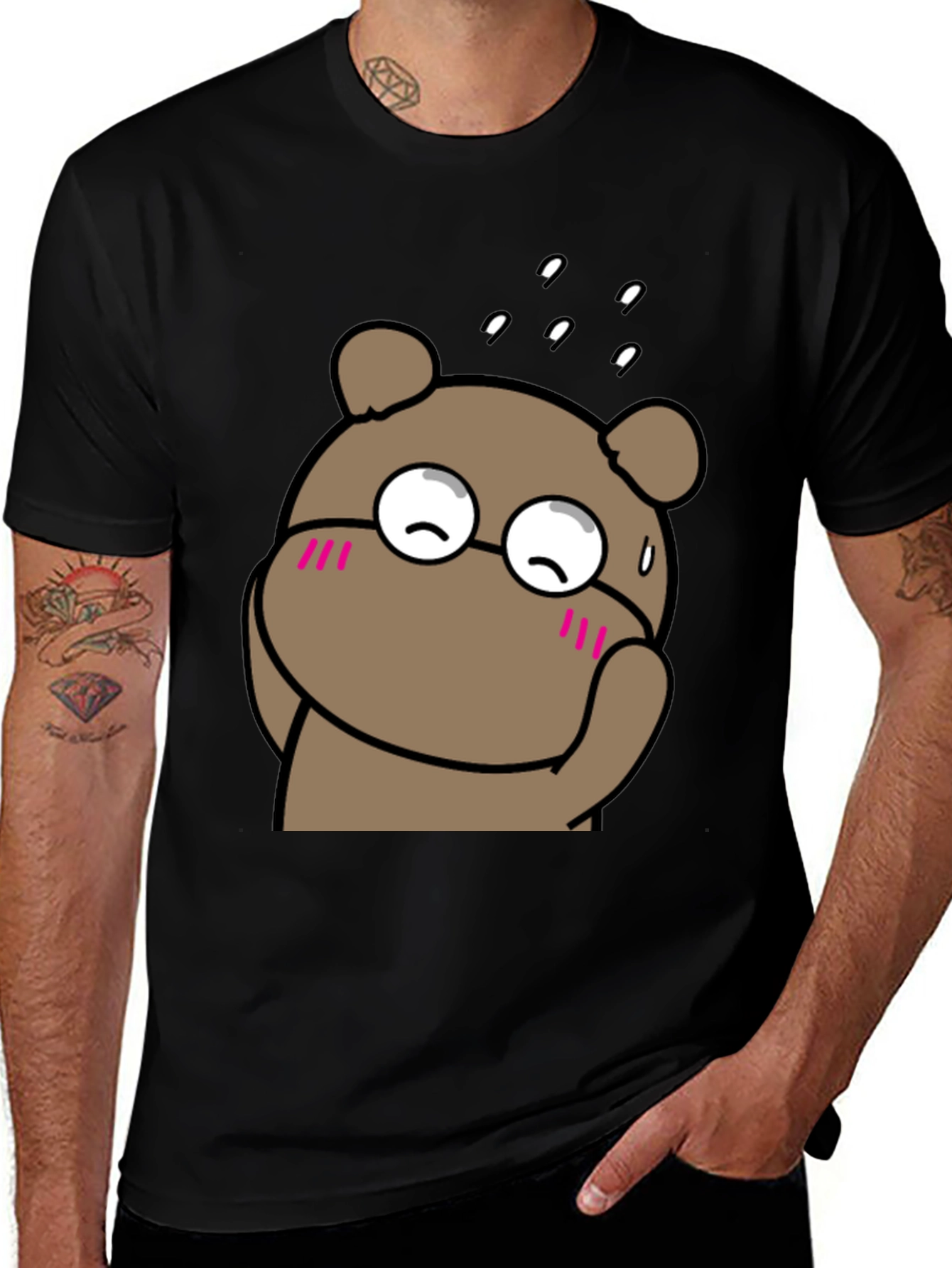 Cute Bear Graphic Black T-Shirt