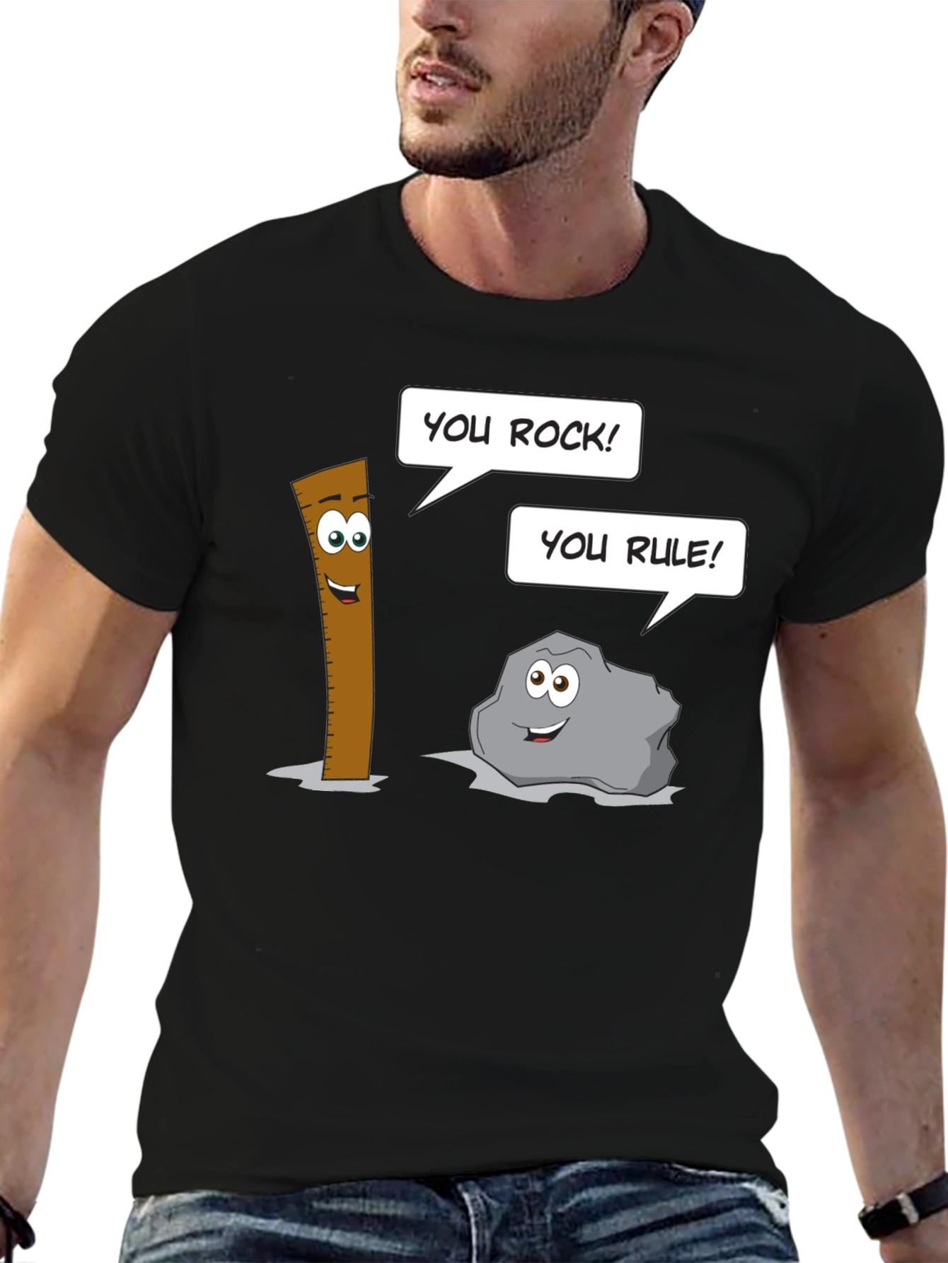 Humorous Cartoon Puns Rock Rule T-Shirt