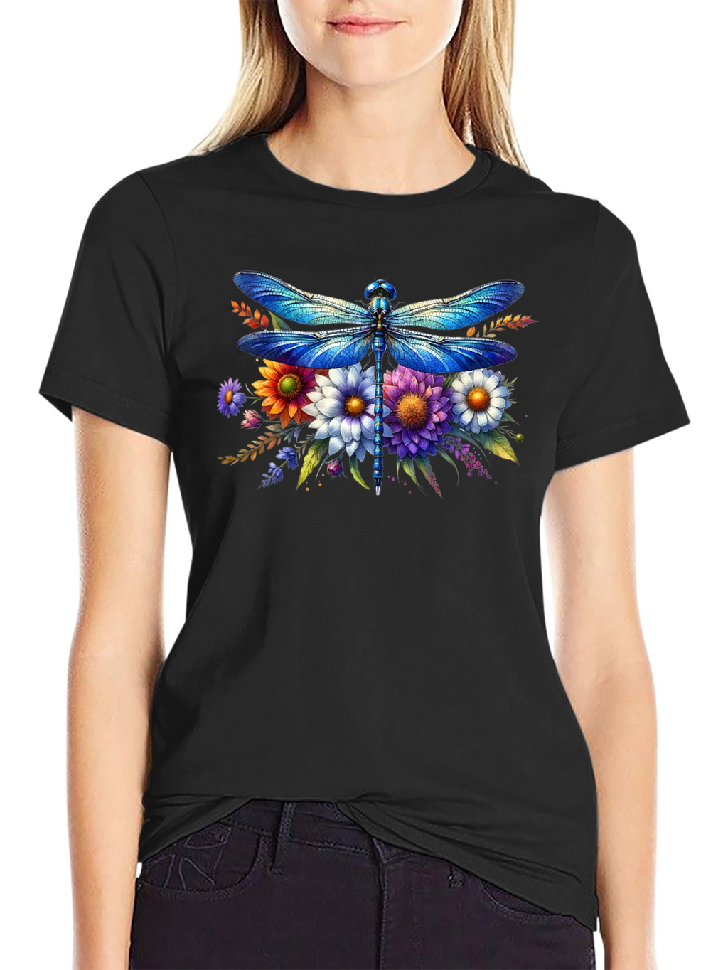 Dragonfly Floral Graphic Tee - Stylish Comfort