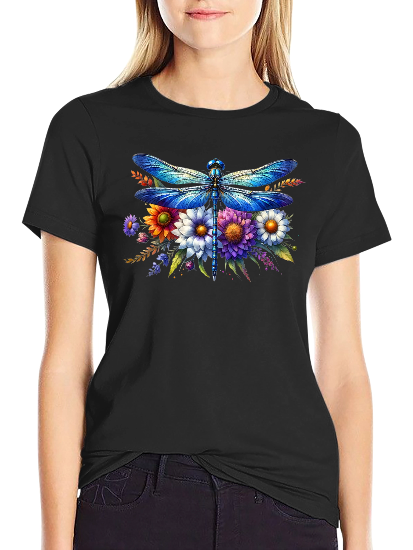 Dragonfly Floral Graphic Tee - Stylish Comfort