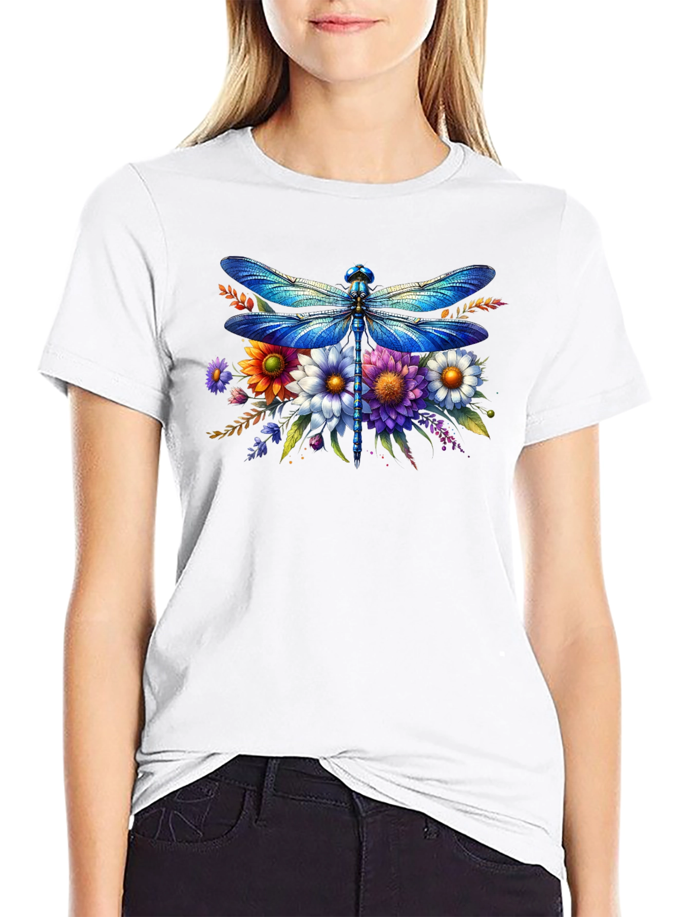 Dragonfly Floral Graphic Tee - Stylish Comfort