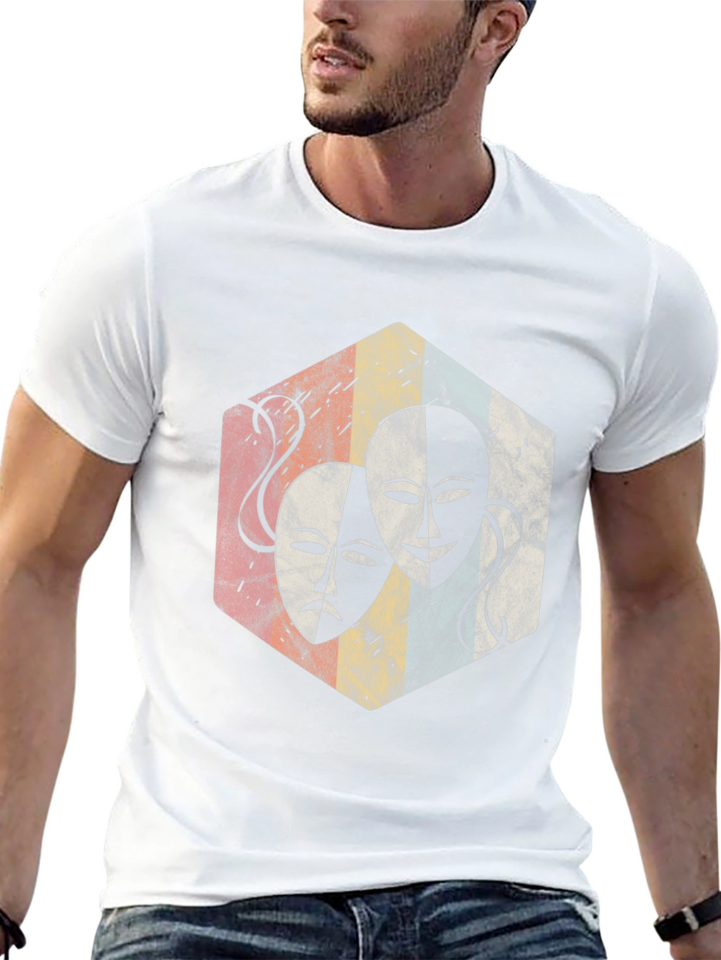 Drama Mask Graphic Tee - Retro Theater Lover Shirt