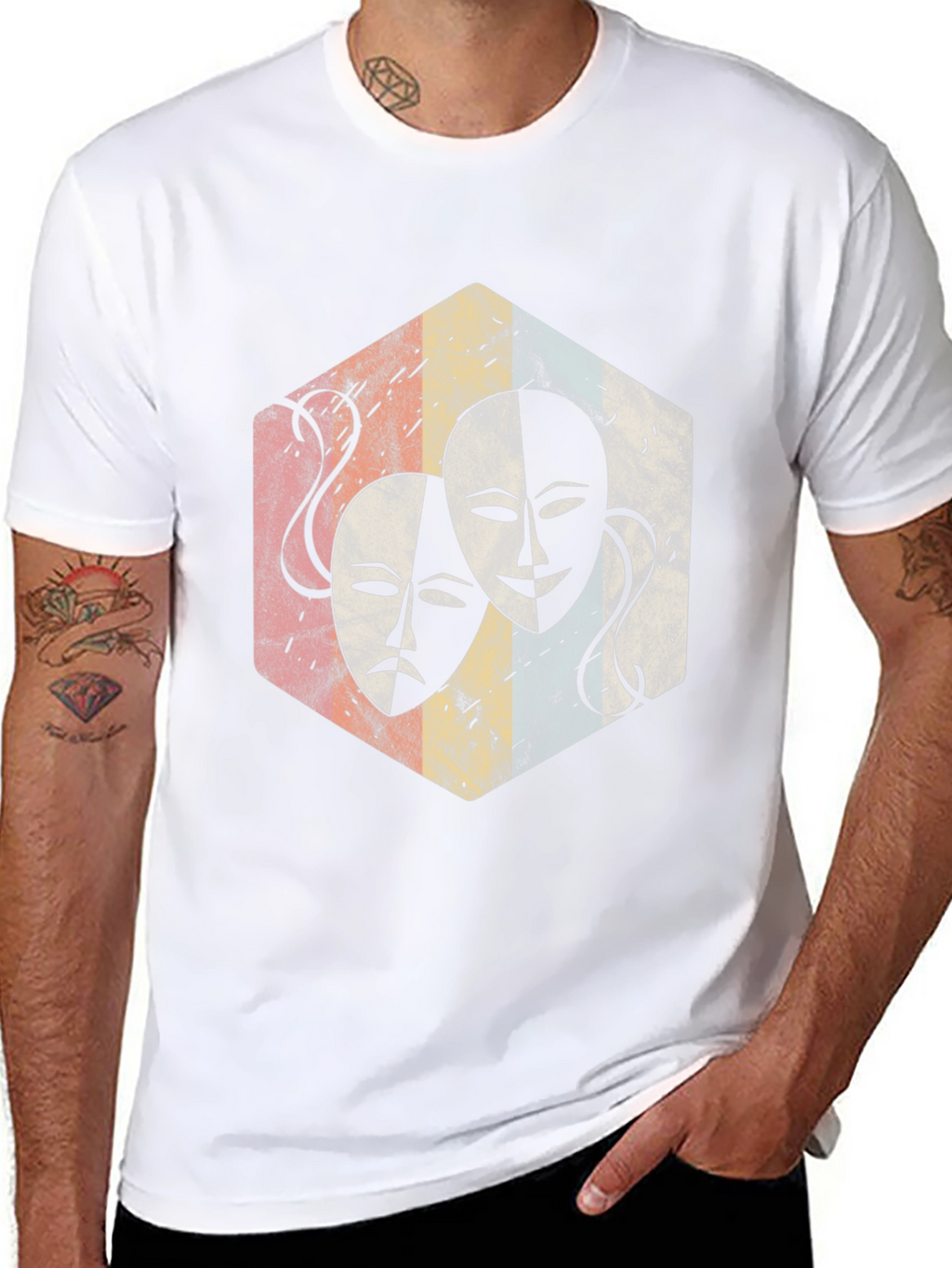 Drama Mask Graphic Tee - Retro Theater Lover Shirt