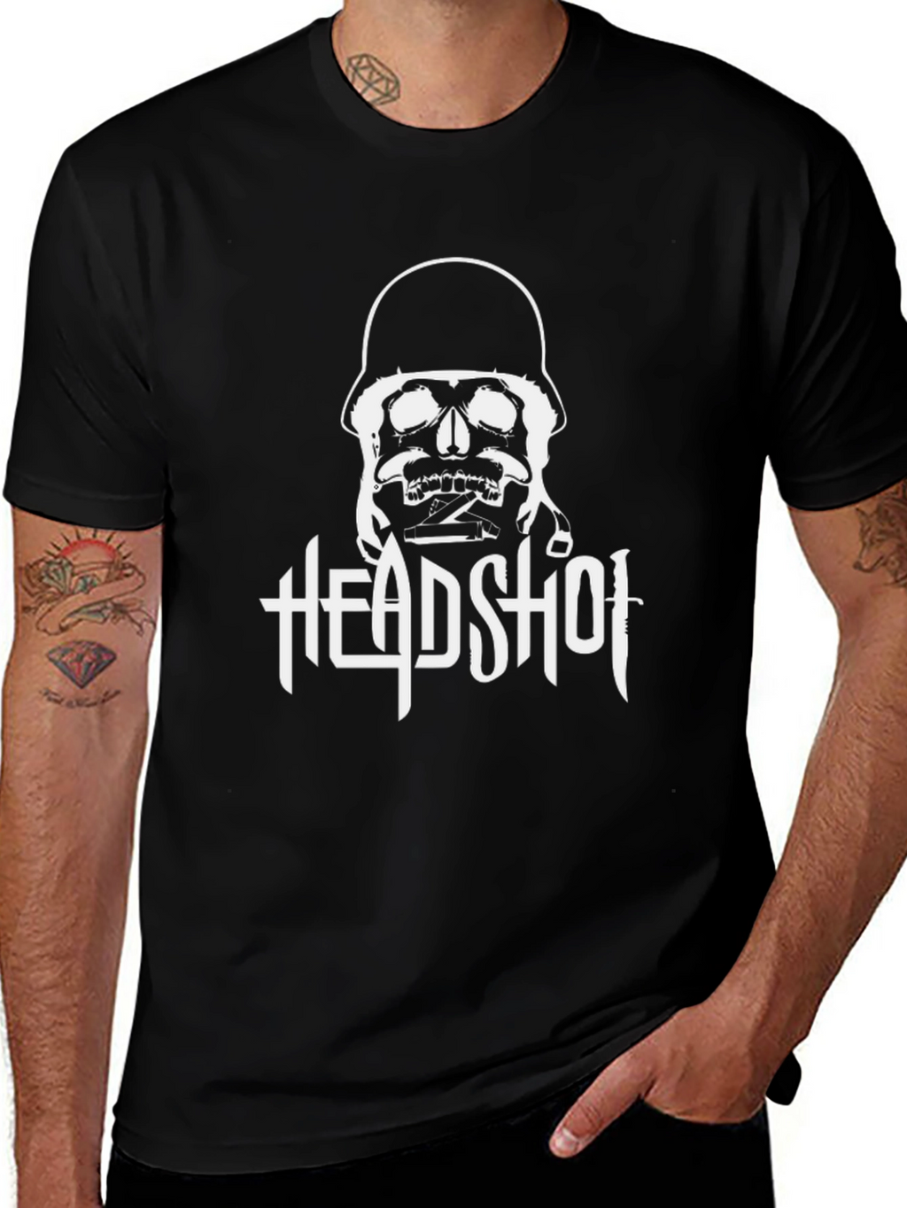 Headshot Skull Graphic Tee - Black Cotton T-Shirt