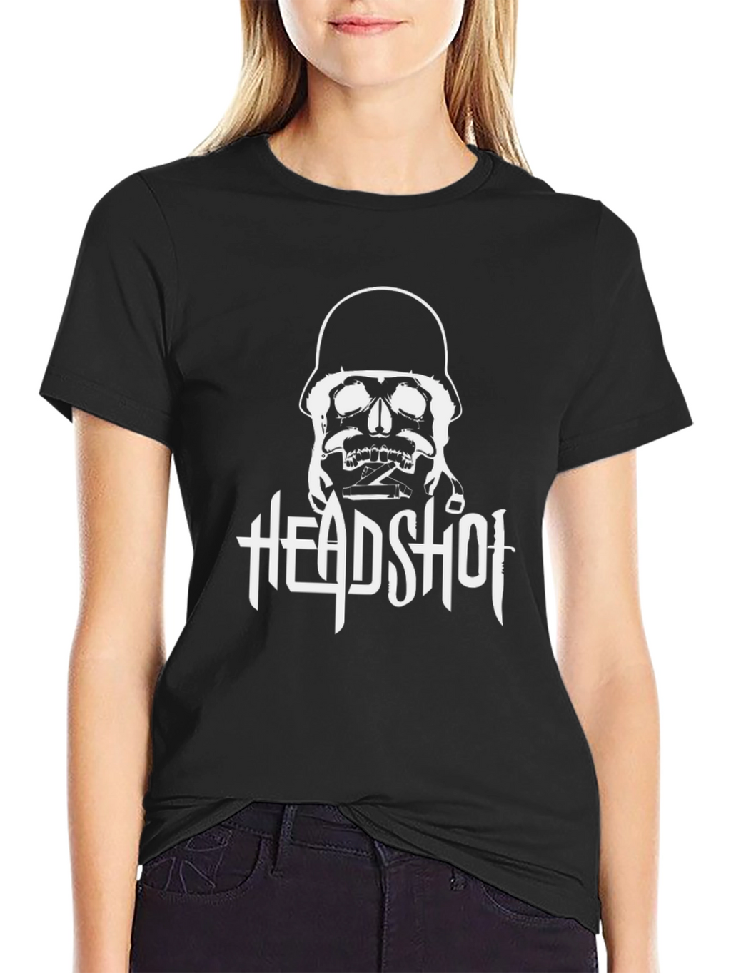 Headshot Skull Graphic Tee - Black Cotton T-Shirt