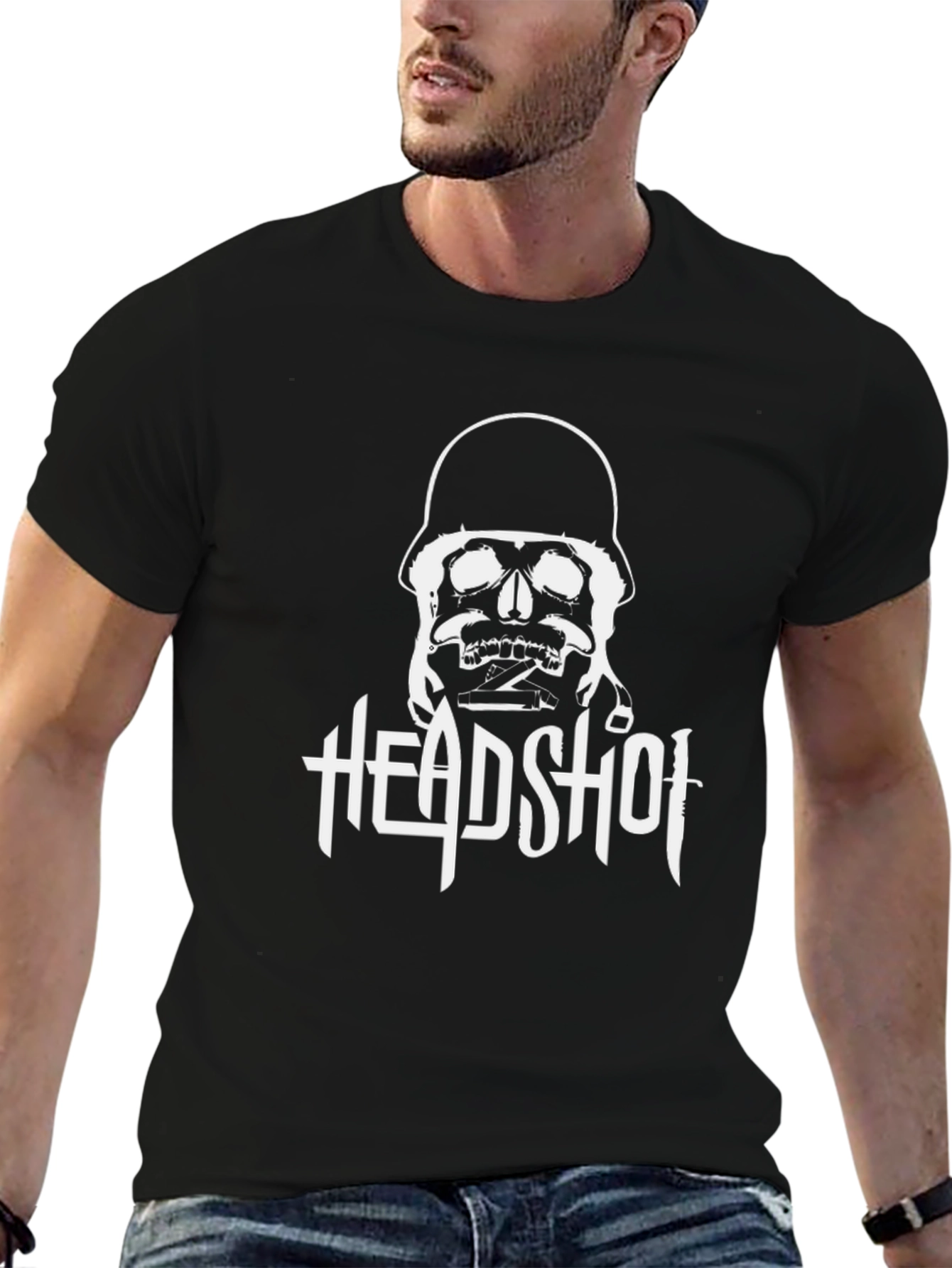 Headshot Skull Graphic Tee - Black Cotton T-Shirt
