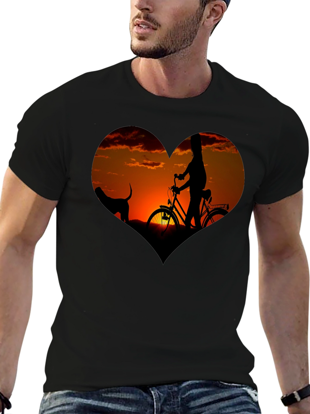 Sunset Heart Graphic T-Shirt - Biking & Dog
