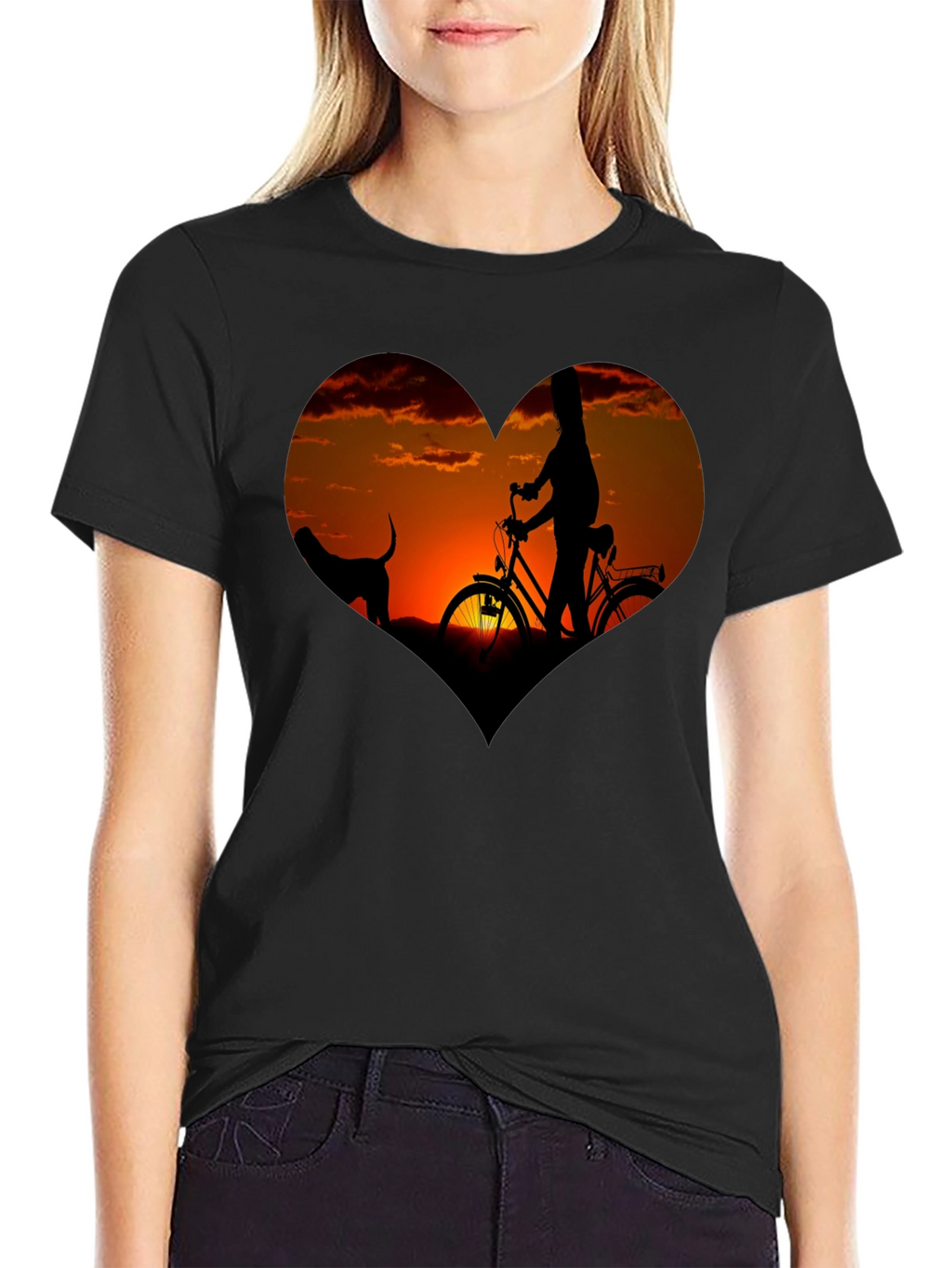 Sunset Heart Graphic T-Shirt - Biking & Dog