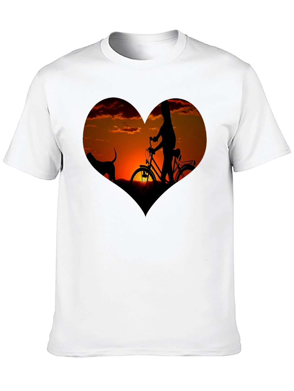 Sunset Heart Graphic T-Shirt - Biking & Dog