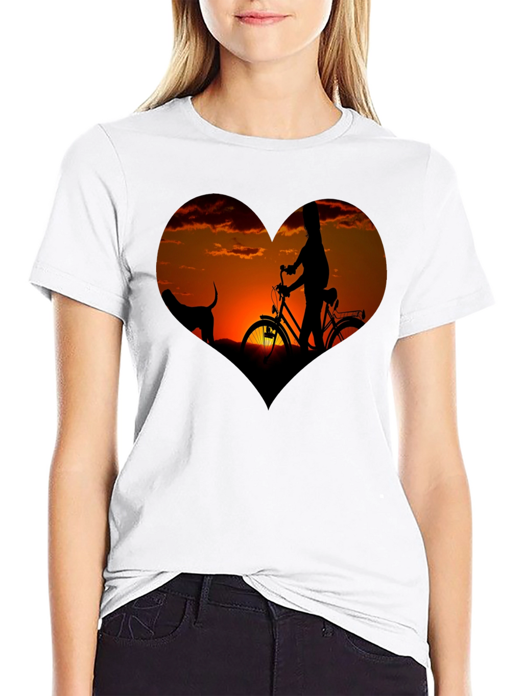 Sunset Heart Graphic T-Shirt - Biking & Dog