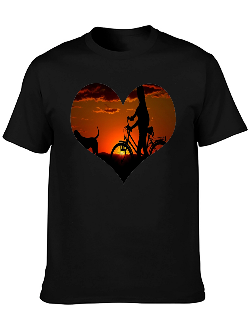 Sunset Heart Graphic T-Shirt - Biking & Dog