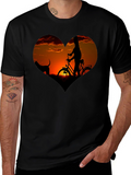Sunset Heart Graphic T-Shirt - Biking & Dog