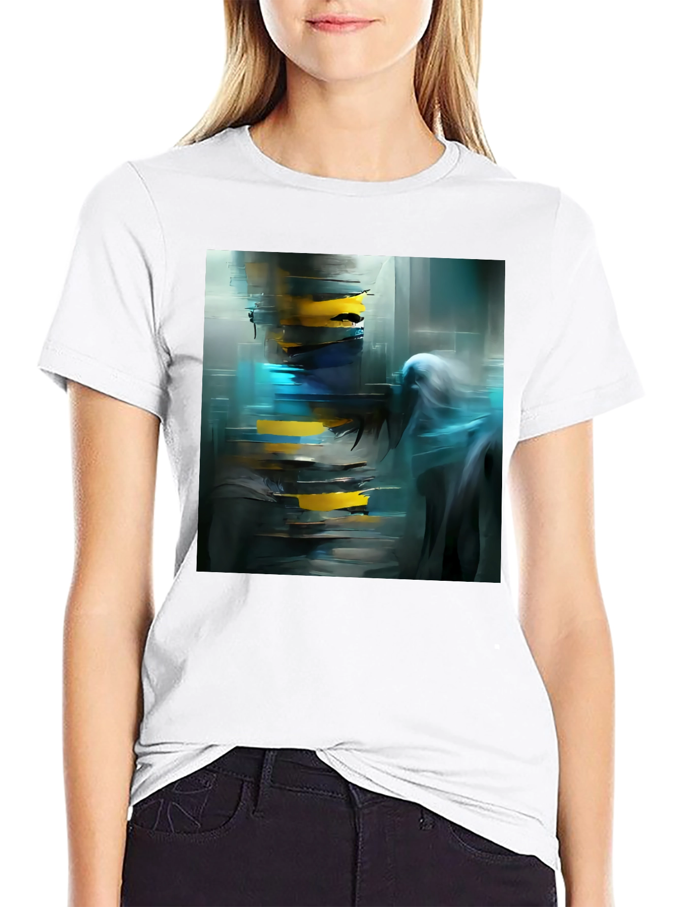 Abstract Art Print Black Crew Neck Tee